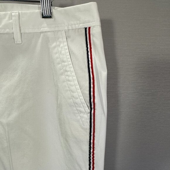 Talbots Pants Womens 14 Relaxed Chino Crop White Cotton Stretch Side Stripe Zip - Picture 2 of 6